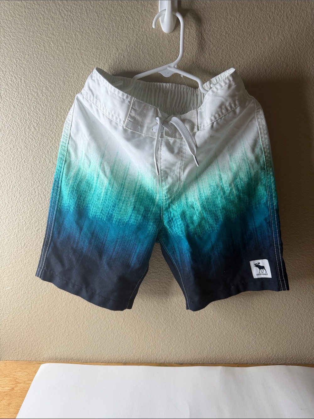 Kids Abercrombie White to Teal Ombre Swim Trunks